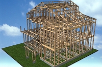 木造軸組工法　３階建て　（軸組パース）