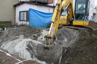 固化材　攪拌作業　